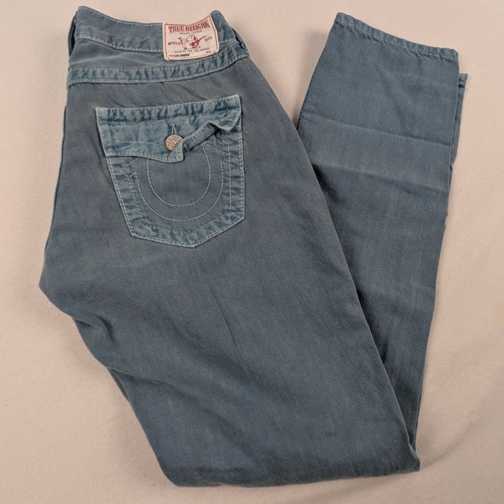 True Religion Cameron‎ Slate Blue Straight Leg Jeans Size 26 Made in USA Cotton